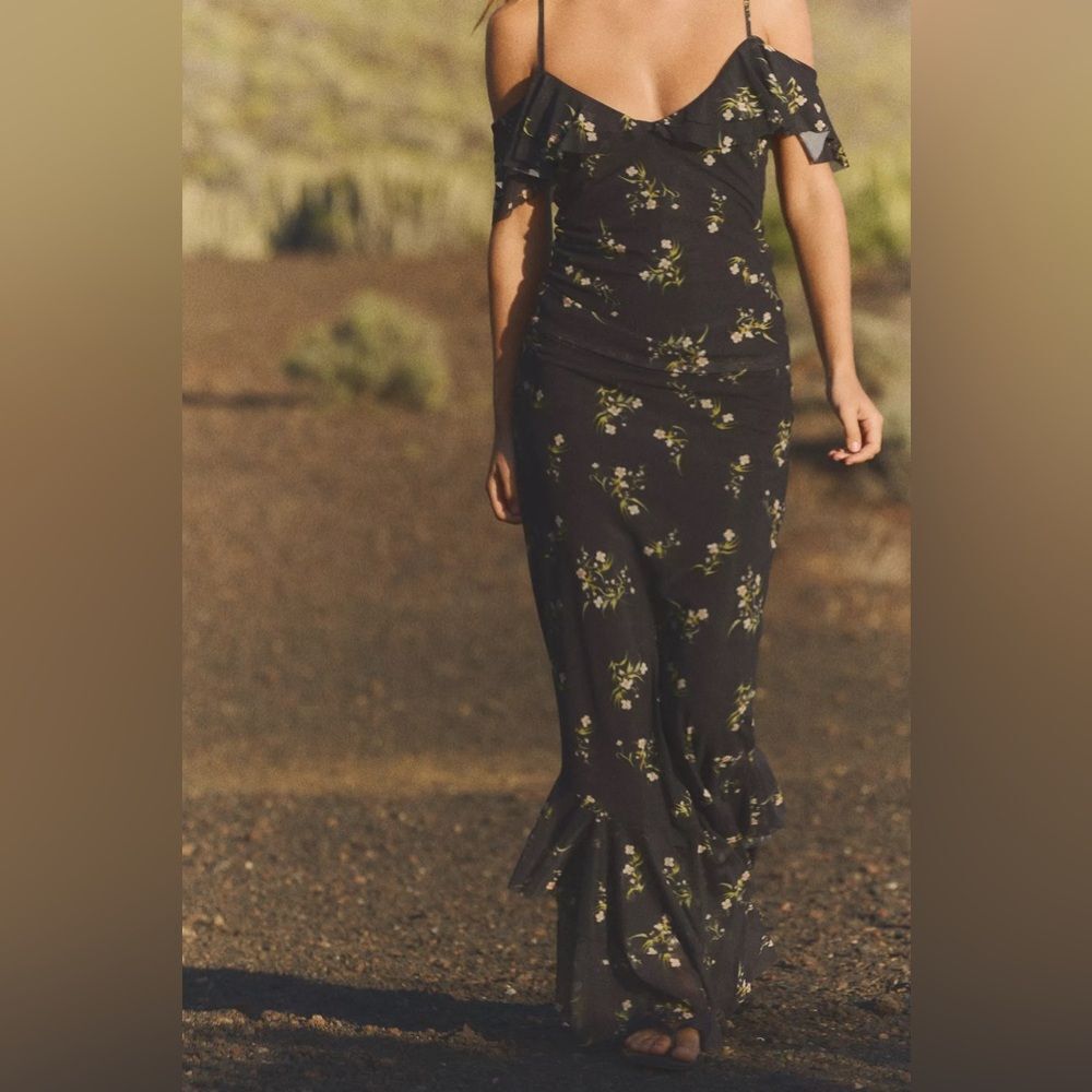 ZARA PRINTED TULLE RUFFLE SKIRT - Picture 2 of 9